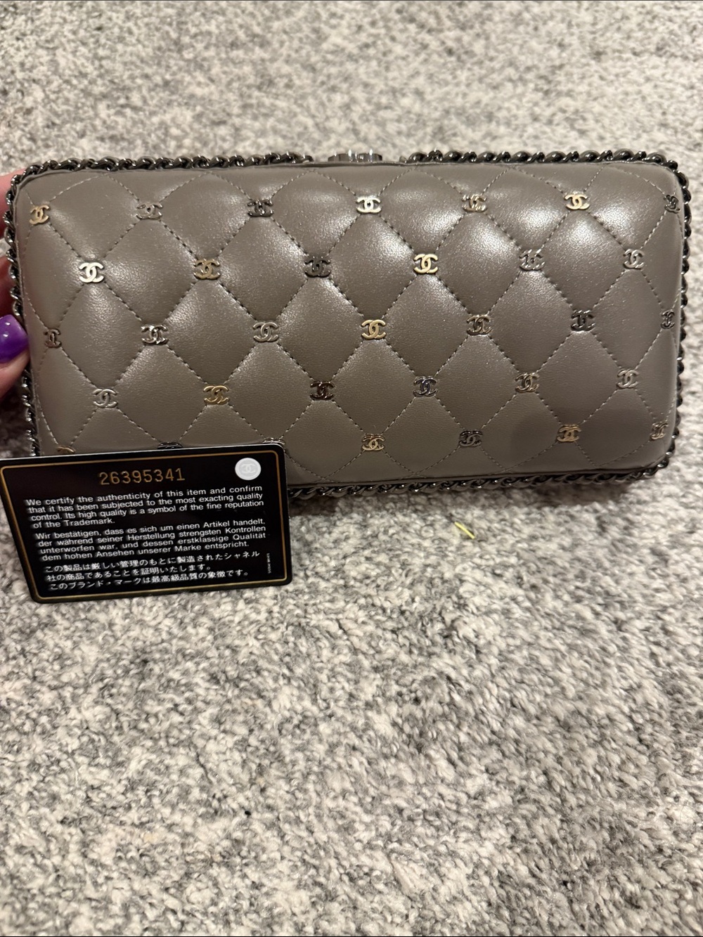 CHANEL Quilted CC-Logo Leather Wallet on Chain - Taupe Gray